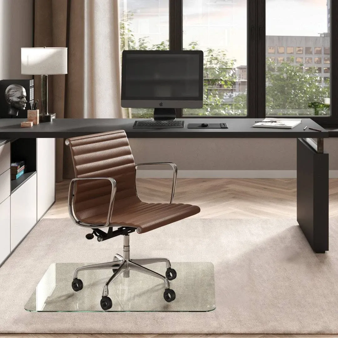 Vitrazza Glass Office Chair Mat – 42” x 42” Desk Mat with Clear Safety Glass/Creates Smooth, Easy Glide/Protects Against Carpet Imprints/Perfect for Home and Office Spaces (Chiaro Standar Clear)