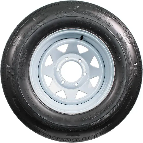 eCustomrim Radial Trailer Tire On Rim ST225/75R15 225/75-15 15 Load Range D 6 Lug Wheel White Spoke - 6 Year Warranty w/Free Roadside