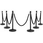 VEVOR Stanchion Post with Velvet Rope, 6-Pack Crowd Control Stanchion with 6pcs 5ft Black Velvet Ropes, Carbon Steel Baking Painted Queue Barrier