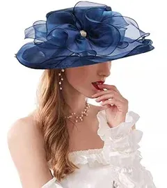 Women’s Organza Church Tea Party Wedding Fascinator Hat UV-Anti Wide Brim Sun Hats