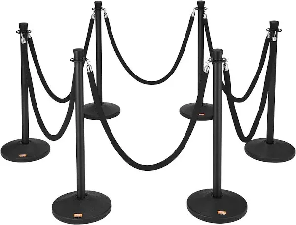 HABUTWAY Stanchion Posts with Velvet Ropes, Set of 6 Pieces Stanchion Queue Rope Barriers, Crowd Control Stanchion, Sand/Stone Injection Hollow Base Red Carpet Ropes and Poles, Easy Connect Assembly