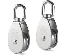 2Pcs 25MM Single Pulley Block in 304 Stainless Steel M25 Pulley Roller Loading 400kg - Silver