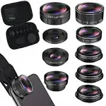 Phone Lens Kit 9 in 1 Phone Camera Lens, Zoom Lens+198° Fisheye +0.35X Super...