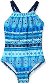 NEW Kanu Surf Blue Mahina Halter Beach Sport One Piece Swimsuit Girls 8