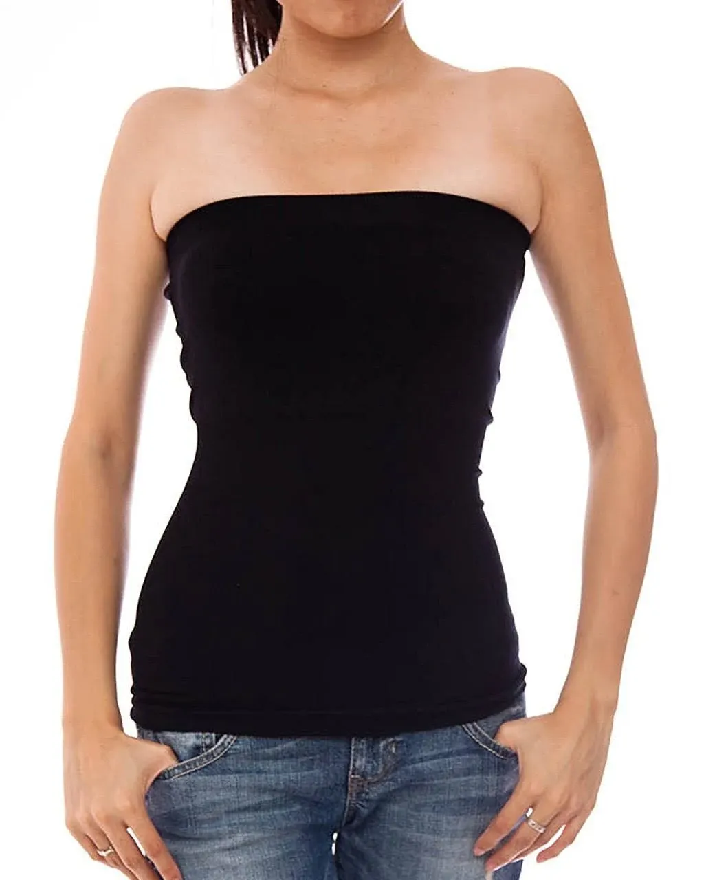 TD Women's Plain Stretch Seamless Strapless Mid Tube Top