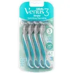 Gillette Venus Simply 3 Sensitive Women's Disposable Razors, Pack of 1 with 4 razors