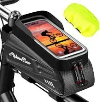 Bike Phone Holder Bag - Waterproof Hard Case Large Capacity Top Tube Front Frame Bicycle Pouch Cycling Mount, Bike Accessories, TPU Touch-Screen & Sun-Visor (Green ZIpper)