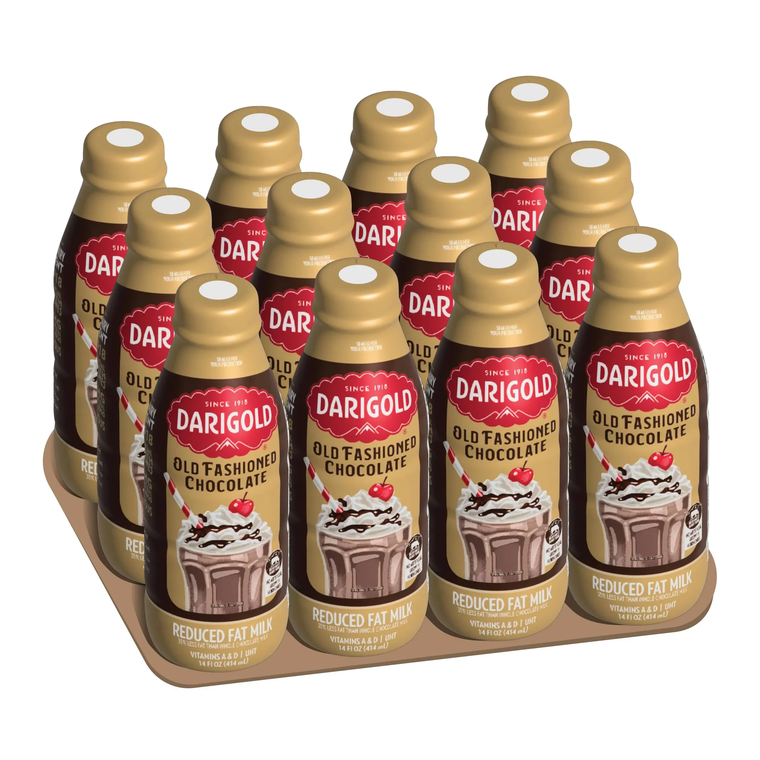 Darigold Chocolate Milk 2 Percent - Reduced Fat Milk, Shelf Stable Milk Bottles Made With 9 Essential Nutrients, rsBT Free - 14 oz, 12 pack (Old Fashioned Chocolate)