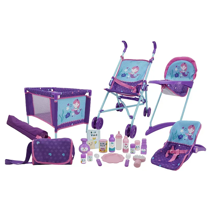 509 Crew Mermaid 21 Piece Set: Doll Stroll n Play & Care Set, Multi