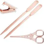 Rose Gold Desk Accessories Set - Scissors, Staple Remover and 2 Letter Openers, Luxury Rose Gold Office Supplies & Desk Decorations