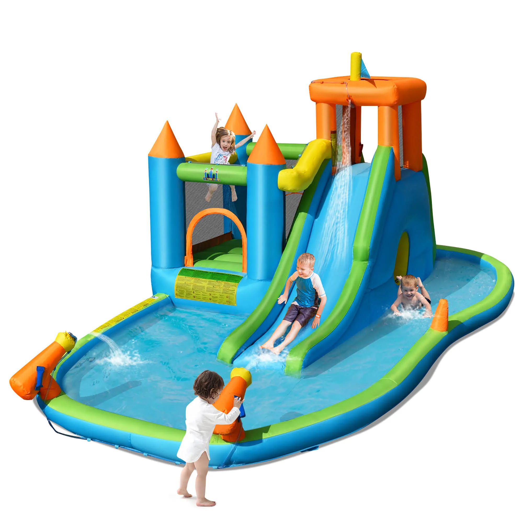 Costway BOUNTECH Inflatable Water Slide Kids Bounce House Splash Pool Without Blower