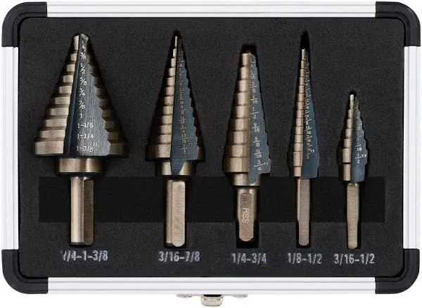 CO-Z 5pcs HSS Cobalt Multiple Hole Step Drill Bit Set with Aluminum Case