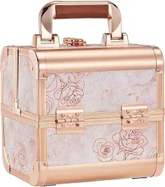 Costravio Makeup Box Cosmetic Train Case with Mirror Travel Organizer Cosmetic Jewelry Storage Box with 2-Tier Tackle Trays Portable Lockable Makeup Organizer Box - Rose Gold Style