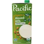 Pacific Foods Organic Unsweetened Almond Milk, Plant Based Milk, 32 oz Carton (12 Pack)