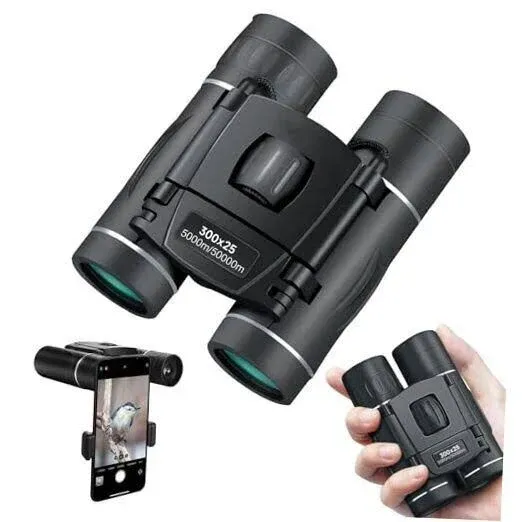 Jivcok 300x25 Binoculars for Adults and Kids High Powered Mini Pocket Binoculars with Phone Adapter