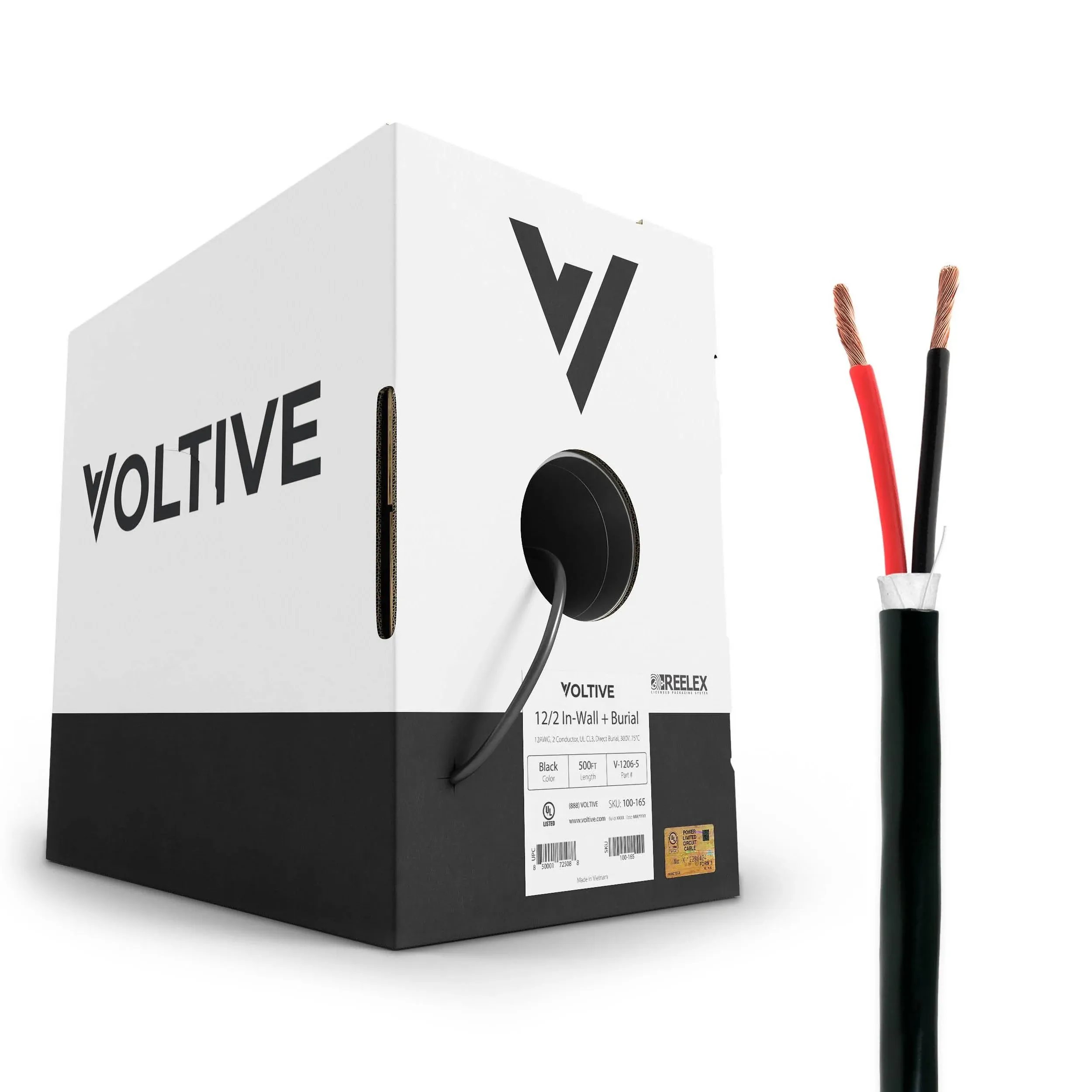 Voltive 12/2 Speaker Wire - CL3 - In-Wall/Direct Burial - OFC - 500ft - Black