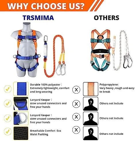 Safety Harness Fall Protection Kit: Full Body Roofing Harnesses with Shock Absor