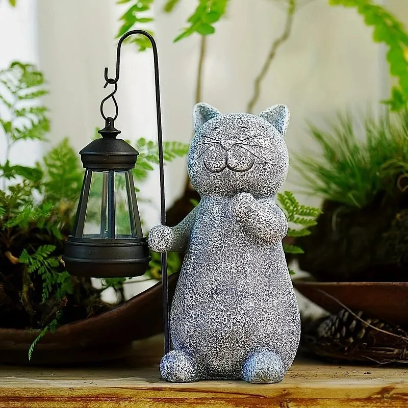 Goodeco Cat Statues with Solar Lantern Home Lawn Garden Decor Cat Garden Accessories for Patio,Balcony,Yard