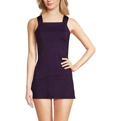 Lands' End Women's D-Cup Cap Sleeve High Neck Tankini Swimsuit Top - Blackberry