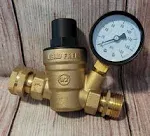 Water Pressure Regulator for RV Lead-Free Brass Adjustable Reducer Gauge 3/4"