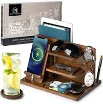 Wooden Docking Station with Laptop Compartment and Coaster