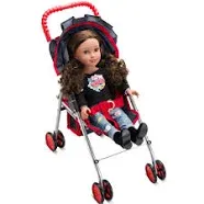 HushLily® - Foldable Baby Doll Stroller with Smooth Rolling Wheels with Adjustable Canopy & Basket - Denim Blue & Red