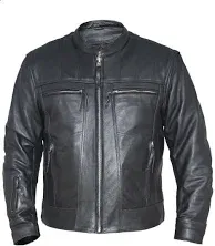 Mens Premium Cowhide Cafe Racer Leather Motorcycle Jacket with Zipper Vents