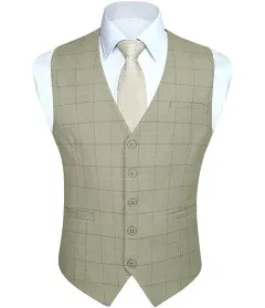 HISDERN Men's Suit Vest Business Plaid Formal Dress Waistcoat Slim Fit Vests for Men with 3 Pocket for Suit or Tuxedo