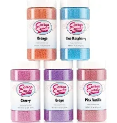 Cotton Candy Express Floss Sugar Variety Pack With 5 11oz Plastic Jars of Orange