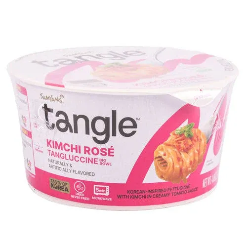 Tangle Kimchi Rosé Tangluccine - Instant Pasta Noodles, Microwave Ready, Firm Bouncy Air Dried Noodles, Korean Inspired Fettuccine With Kimchi in Creamy Tomato Sauce [4.06 OZ (115g) x 6 Bowl]