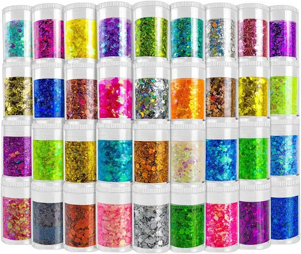 Holographic Chunky and Fine Glitter Mix, 36 Colors Chunky Sequins & Gl