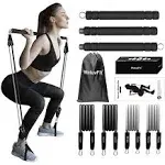 Pilates Bar Kit with Resistance Bands, WeluvFit Exercise Fitness Equipment for Women & Men, Home Gym Workouts Stainless Steel Stick Squat Yoga Pilates