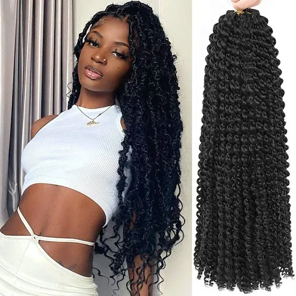 Alrence Passion Twist Hair 24 Inch 8 Packs Water Wave Crochet Hair Curly Braiding Hair For Butterfly Locs Long Bohe Crochet Braids (24 Inch (Pack of 8), 1B#)