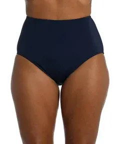 $148 Maxine Of Hollywood Blue Solid High Waist Full Bikini Swim Bottoms Size 18