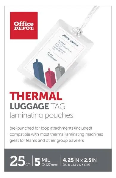 25 ID / Luggage PRICE Tag  THERMAL Laminating Pouches Slotted Strap Office Depot