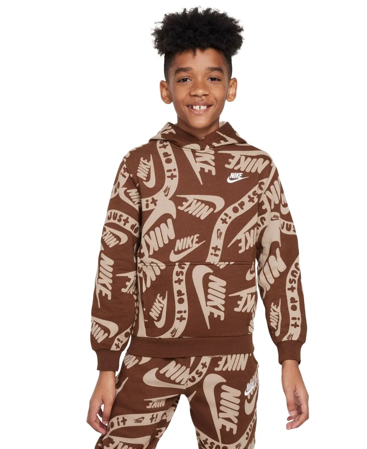 Big Kids Sportswear Club Fleece Printed Hoodie In Cacao Wow