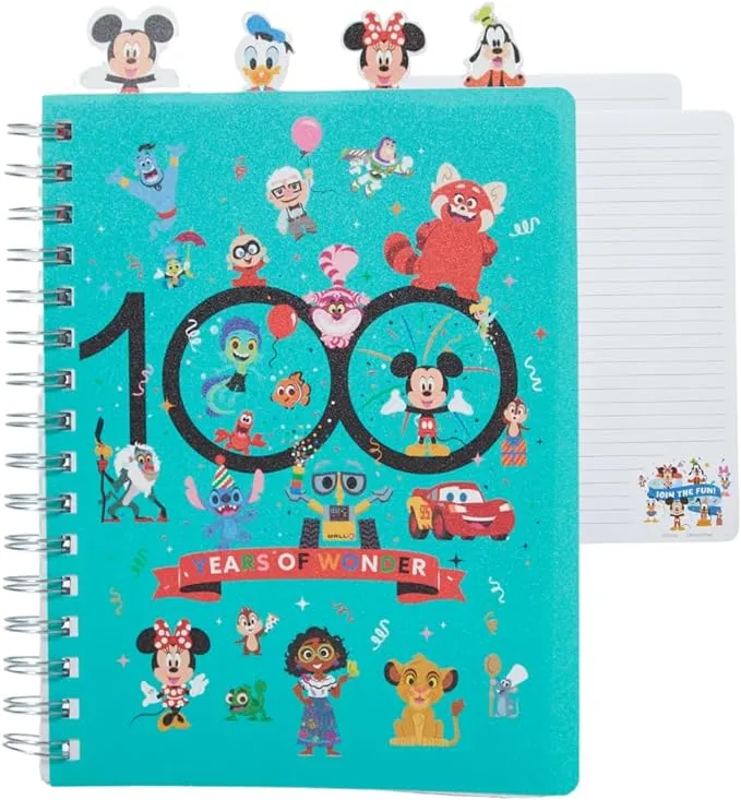 Innovative Designs Disney 100 Anniversary Tab Journal Notebook, Spiral Bound, 96 Lined Pages, 8 x 7 inches, Turquoise