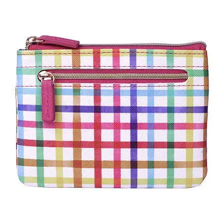 Julia Buxton Multi Colored Plaid Vegan Leather Lg. ID Coin Case