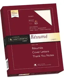 100% Cotton Resume Paper, 32 lbs., 8-1/2 x 11, Ivory, Wove, 100/Box