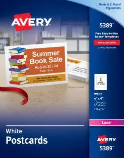 Avery Postcards for Laser Printers, 4 x 6, Uncoated White, 2/Sheet, 100/Box - Sam's Club