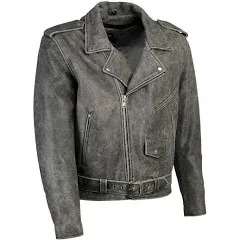 Xelement B7149 Men's 'Sliver' Distressed Gray Classic Motorcycle Leather Jacket - Small