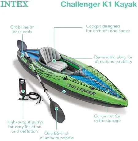 Inflatable Kayak 2-Person Accessory Kit Oars Pump River Lake Raft Backrest Green