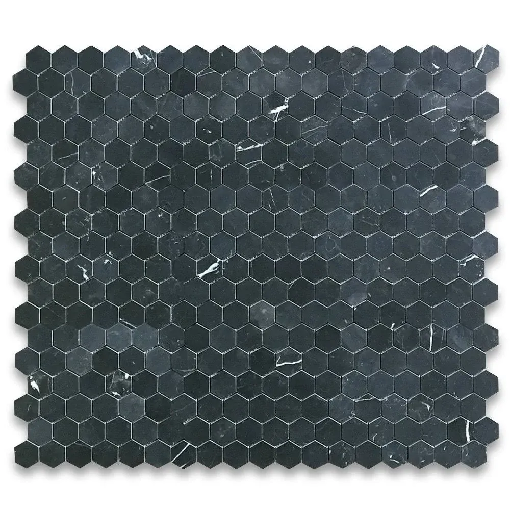 Nero Marquina Black Marble 2 inch Hexagon Mosaic Flooring Tile Honed, 1 sheet - Contemporary - Mosaic Tile - by Stone Center Online | Houzz