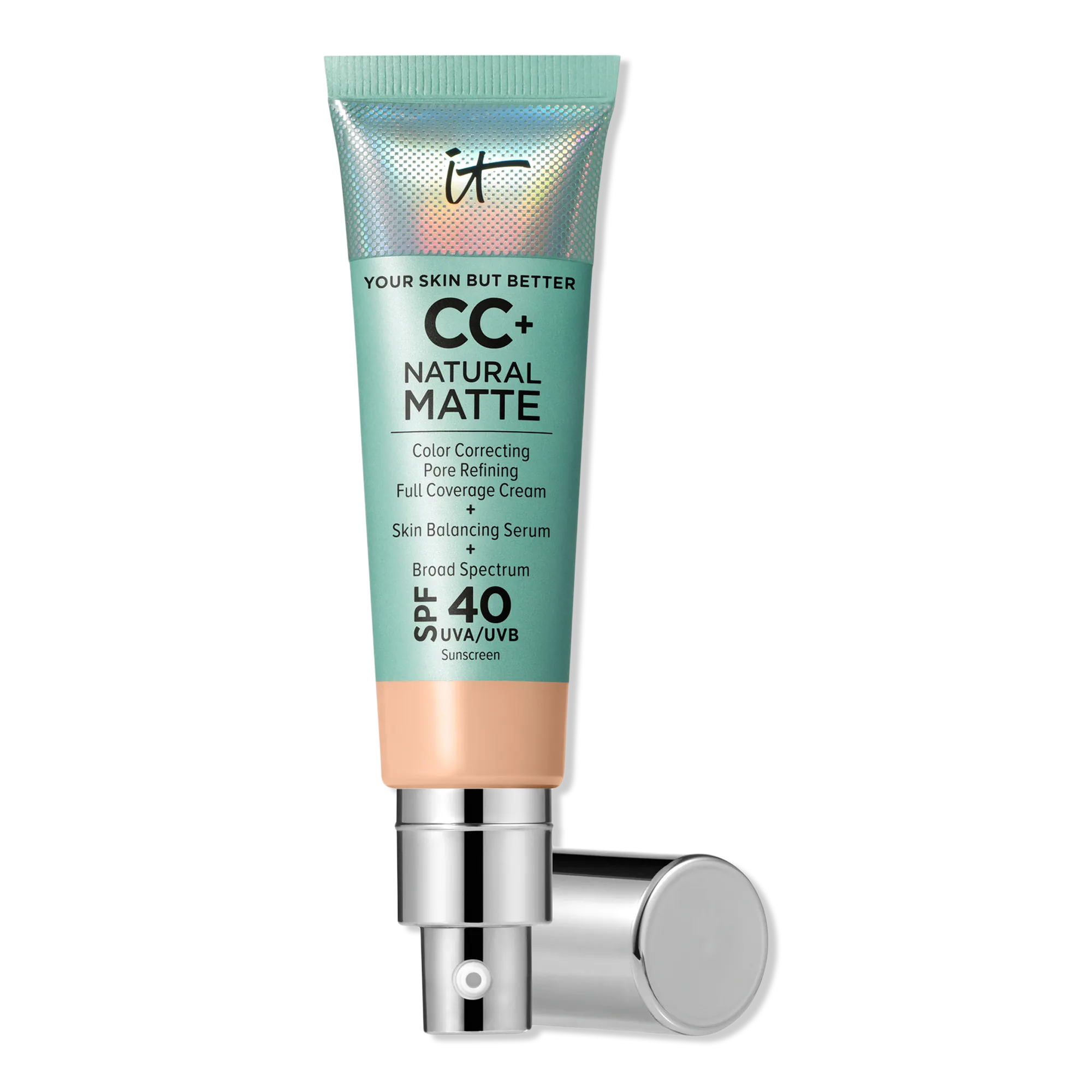 IT Cosmetics CC+ Cream Natural Matte Foundation with SPF 40 - Shine-Reducing & Long-Wear Full Coverage Foundation For Oily Skin - With Hyaluronic Acid - Fragrance Free & Non-Comedogenic - 1.08 fl oz