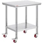 VEVOR 24 x 30 in. Stainless Steel Work Table with Wheels