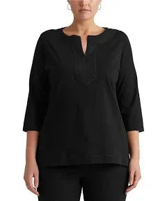 LAUREN Ralph Lauren Women's Plus Size Cotton Tunic with Woven Trim