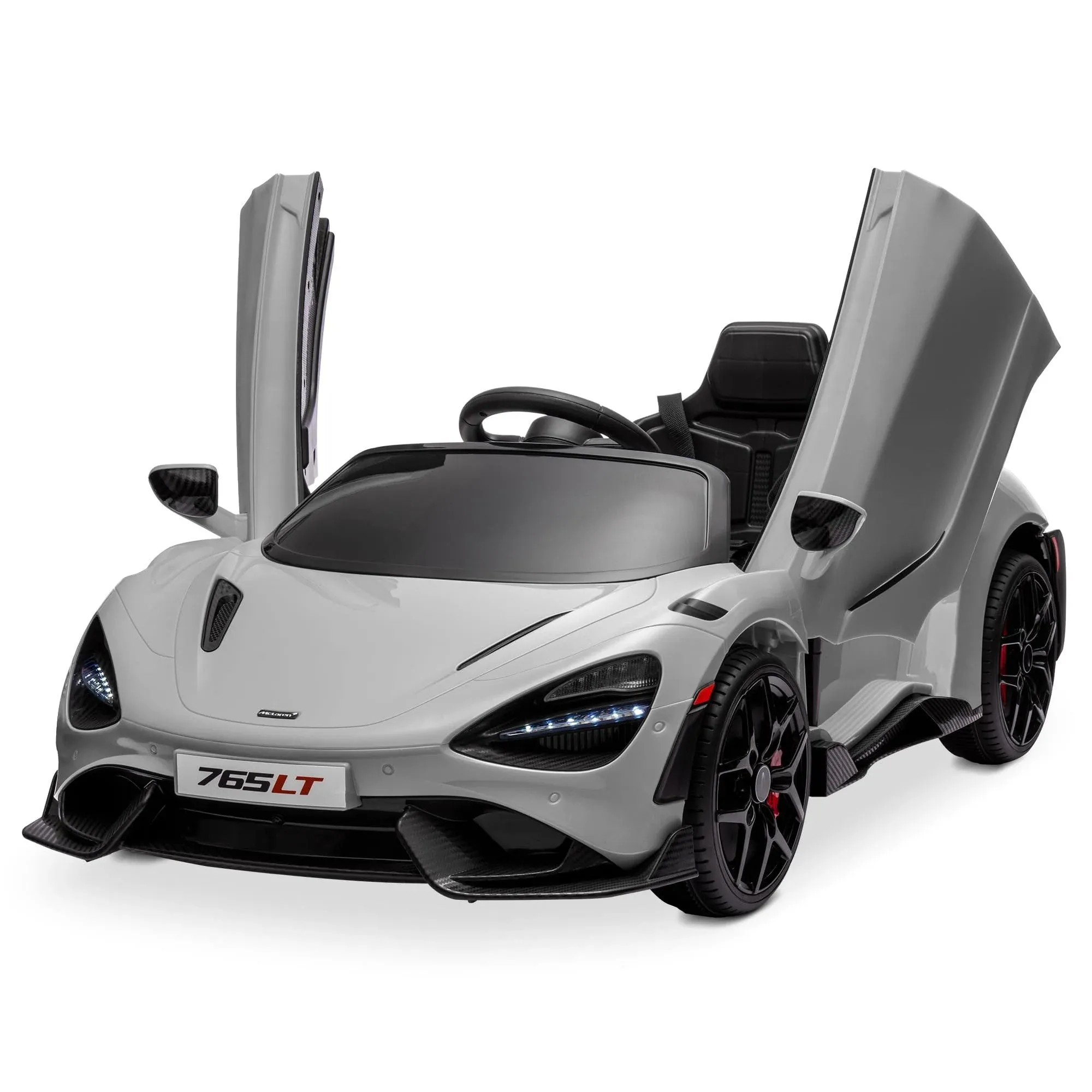 Kidzone 12V Licensed McLaren 765LT Kids Ride On Sports Car Electric Vehicle Vehicles with 2 Speeds, Parent Control, Smooth Start, Suspension, Hydraulic Doors & Hidden Training Wheels - Gray