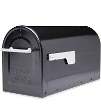 Post Mount Mailbox Boulder Black Large Rust-Resistant Steel Silver Handle Flag