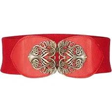 3 Inch Wide Waspie Elastic Vintage Buckle Waist Belt (Black, US 10-12)