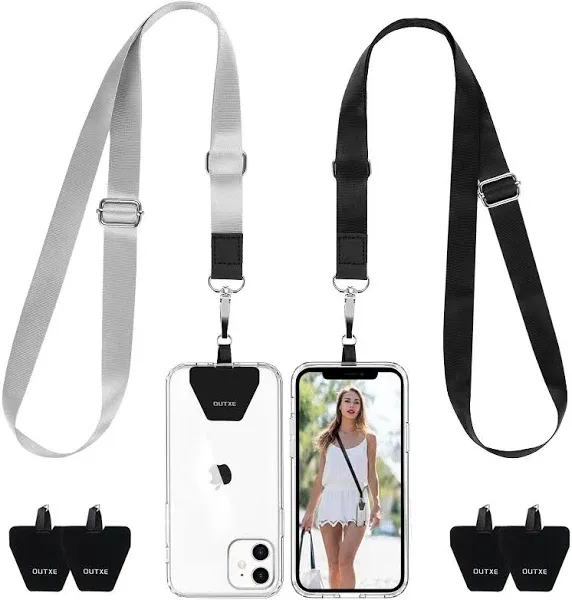 OUTXE Phone Lanyard- 2-Pack Adjustable Neck Strap, 4× Pad with Adhesive, Nylon Cell Phone Lanyard Compatible with All Smartphone